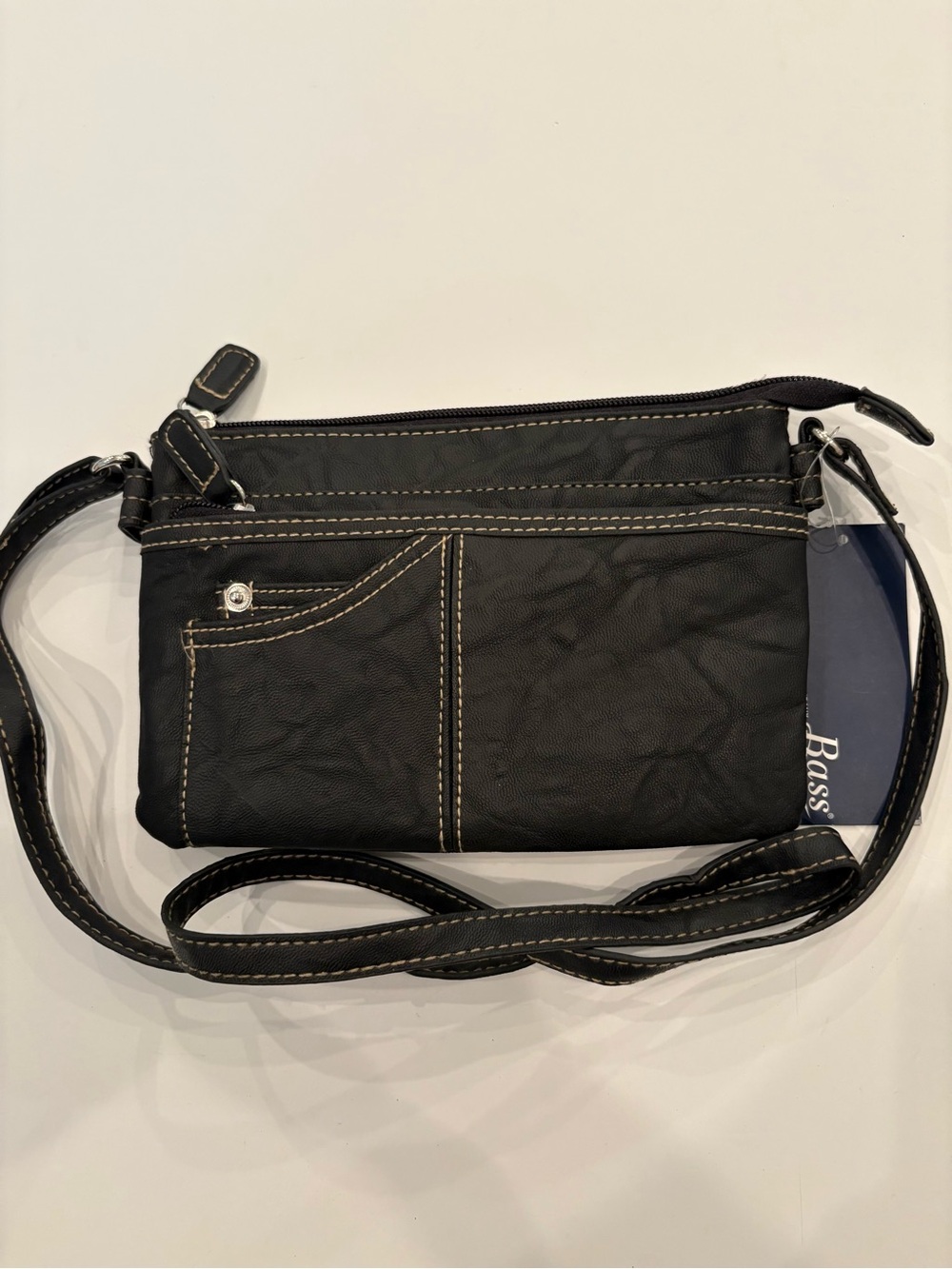 Bass Black Crossbody Bag-Contrast Cream Stitching-Clever Jeans design-western